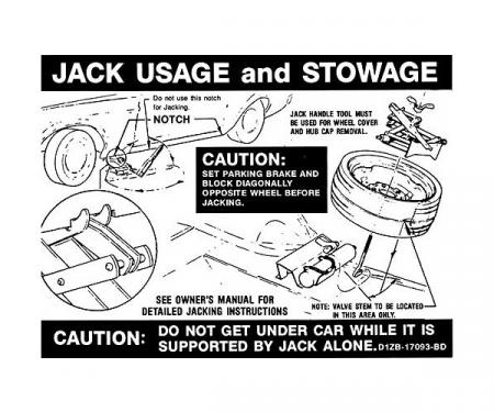 Ford Mustang Decal - Jack Instruction - Boss 351 Space Saver Spare