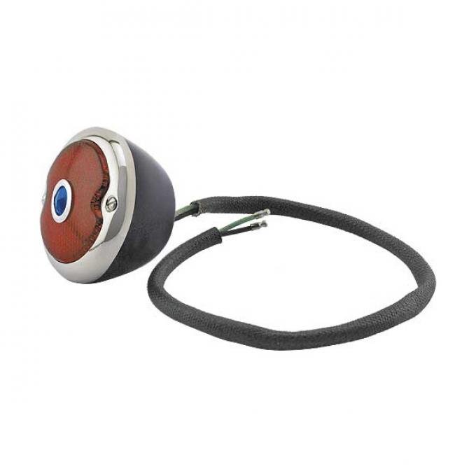 Ford Pickup Truck Tail Light Assembly - Pickup - Round - Black Housing With Stainless Steel Rim - Right - With Blue DotLens Installed