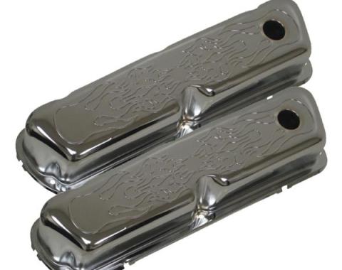 Ford Valve Covers, Small Block, Chrome Flamed, 1962-1979