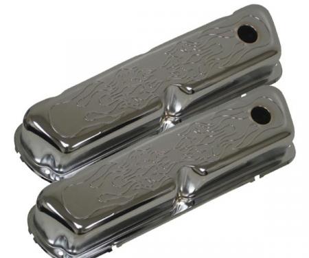 Ford Valve Covers, Small Block, Chrome Flamed, 1962-1979