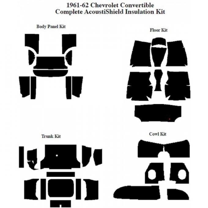 Chevy Insulation, QuietRide, AcoustiShield, Complete Kit, Convertible, 1961-1962