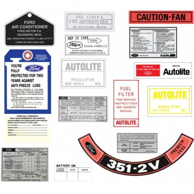 Decal Kit, All Except Convertible, 351-2V, With AC, Galaxie, 1970