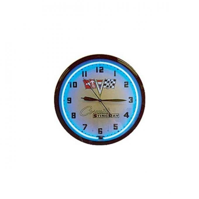 Corvette Blue Neon Wall Clock With Stingray Logo