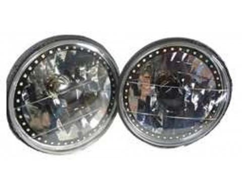 Camaro Headlight, 7 Inch Round Blackout With Single Color White LED Halo, 1967-1981