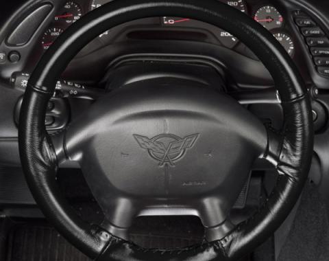 Corvette Steering Wheel Cover, Black Leather, 1990-1993