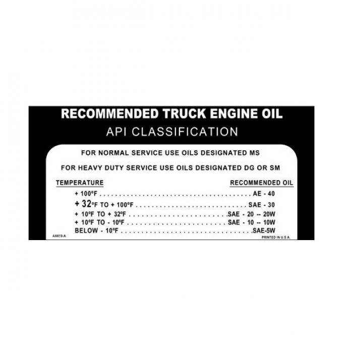 Ford Pickup Truck Glove Box Oil Pressure Decal