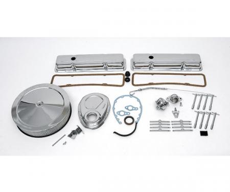 Full Size Chevy Engine Dress-Up Kit, Chrome, Complete, Small Block, 1958-1972