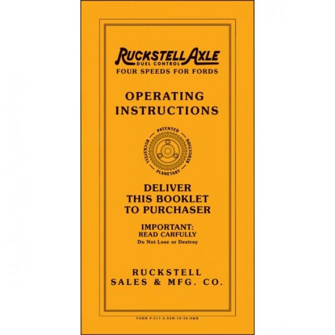 Model T Ford Ruckstell Operating Instruction Booklet - 6 Pages - 4 Illustrations
