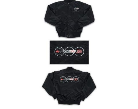 Corvette Satin Jacket, With C4 1988 35th Anniversary Logo, Black