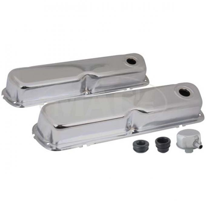 Valve Covers, Chrome, 260, 289 & 302, V8, With Oil Filler Cap With Tube