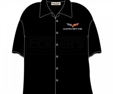 Corvette Camp Shirt, David Carey Design, C6 Logo, Black