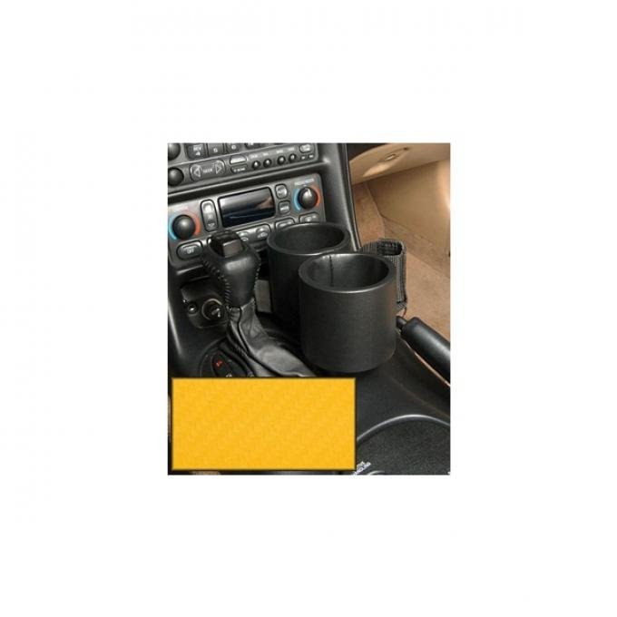 Corvette Two-Drink/Cell Phone Holder, Console, Carbon FiberYellow Vinyl, Plug & Chug, 1997-2004