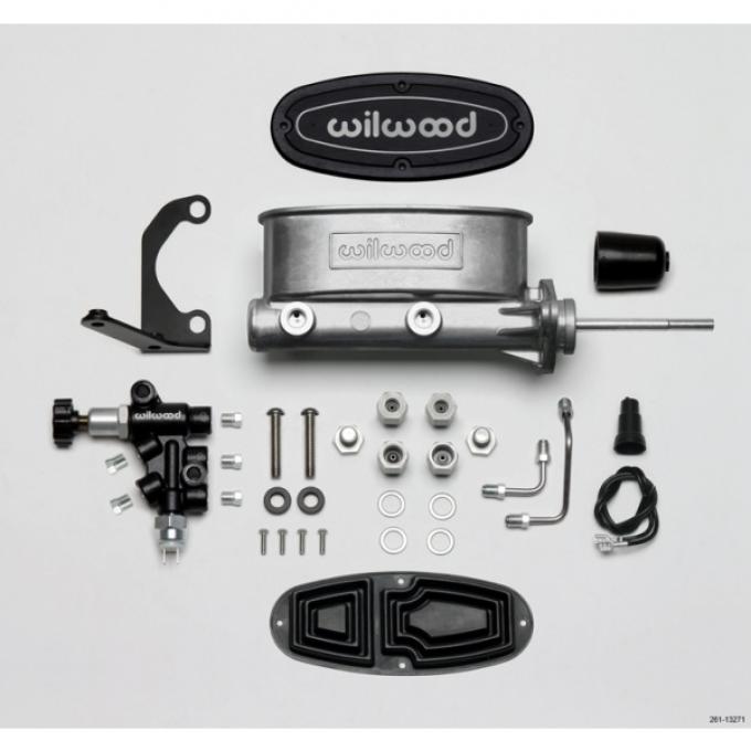 Chevy Wilwood Master Cylinder Kit,  Bare Aluminum Tandem, with Bracket & Valve, 7/8" Bore, 1955-1957