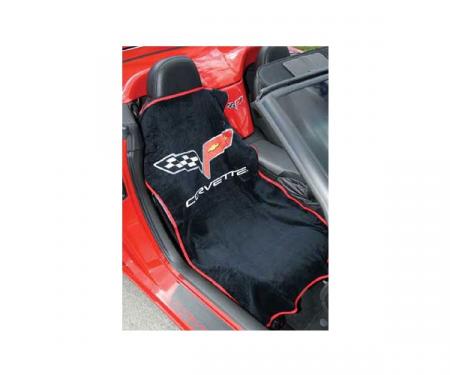 Corvette Seat Armour™ Towels, Ebony, With C6 Logo, 2005-2013