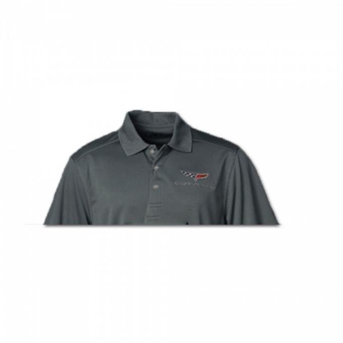 Corvette Mens C6 Callaway Dry Core Polo, Smoked Pearl