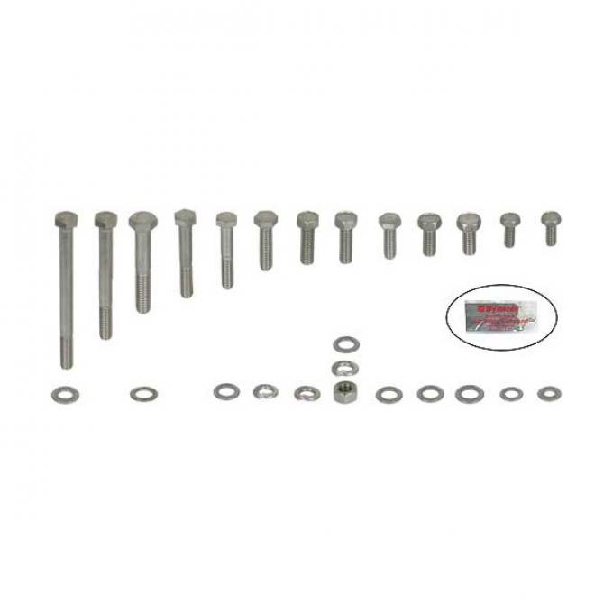 Ford Pickup Truck Engine Hardware Kit - Original Style - Stainless Steel - 351M V8 With Stock Valve Covers