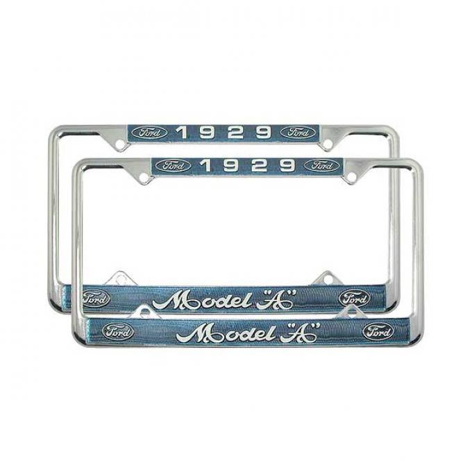 Model A Ford License Plate Frames - White Lettering With Blue Background - Model A Ford 1929