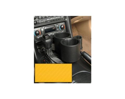 Corvette Two-Drink/Cell Phone Holder, Console, Carbon FiberYellow Vinyl, Plug & Chug, 1997-2004