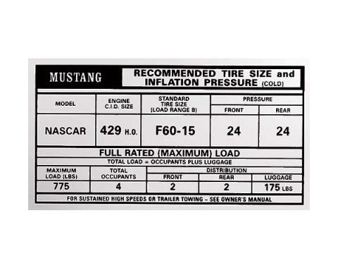 Ford Mustang Decal - Tire Pressure - Boss 429