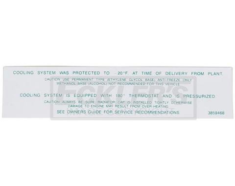 El Camino Engine Compartment Decals, Caution Cooling System, 1964