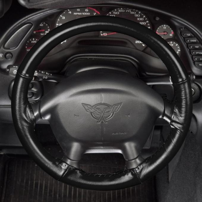 Corvette Steering Wheel Cover, Black Leather, 1986-1989