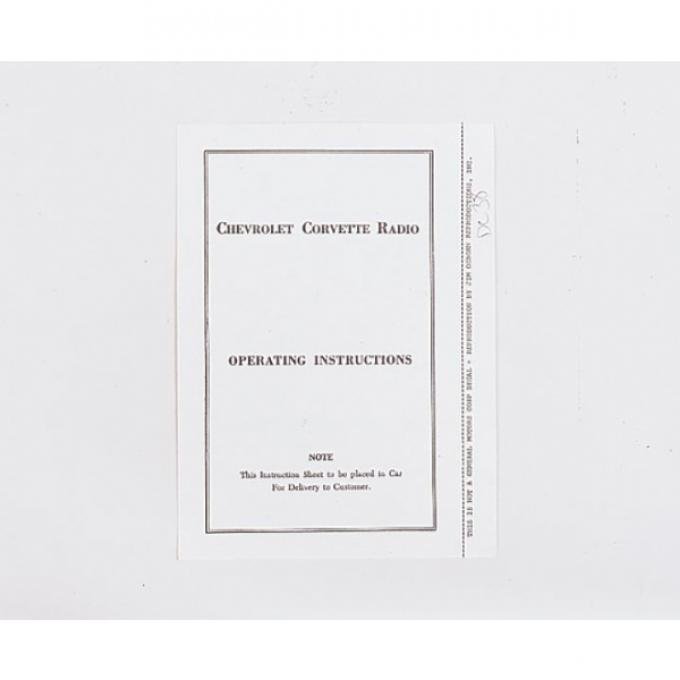 Corvette Radio Instructions Booklet, 1953-1957