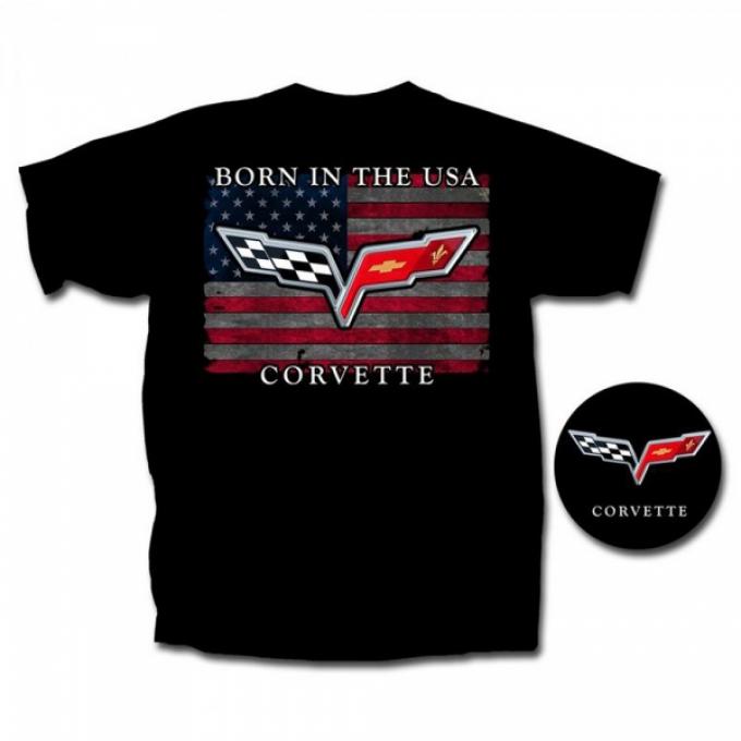 Corvette Born In The USA T-Shirt, C6 Emblem, Black