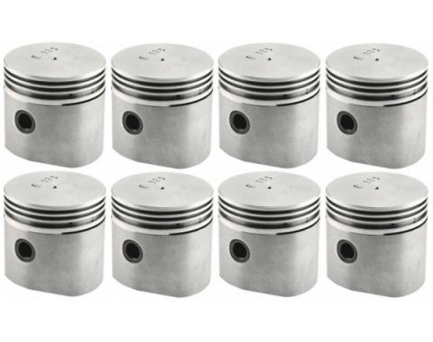 Piston Set With Fitted Pins - Ford Flathead V8 85 HP - Aluminum - 3 Ring Type - 3-1/16 Bore - Choose Your Size