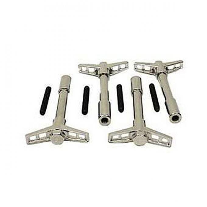 Chevy II or Nova Valve Cover Wing Bolt Set, Small & Big Block, Bowtie Stamped, Chrome, 1962-1979