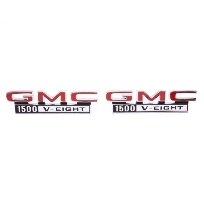 Trim Parts 68-72 GMC Truck Front Fender Emblem, GMC 1500 V-Eight, Pair 9821