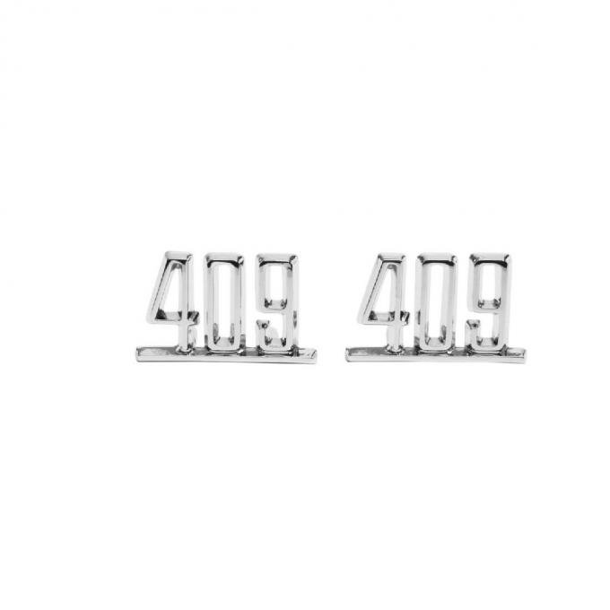 Trim Parts 65 Full-Size Chevrolet Front Fender Emblem, 409, Pair 2426