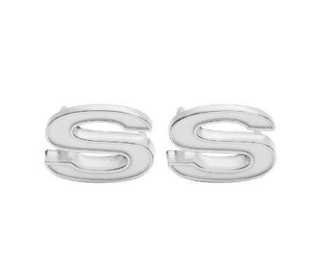 Trim Parts 69-72 Camaro Front Fender Emblem, SS, White, Pair 6810