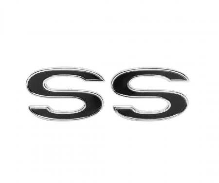 Trim Parts 69 Full-Size Chevrolet Front Fender Emblem, SS, Black, Pair 4621