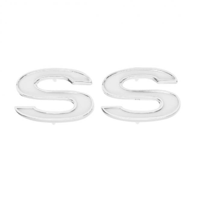 Trim Parts 69 Full-Size Chevrolet Front Fender Emblem, SS, White, Pair 4620