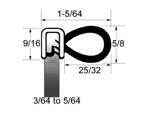 Precision Universal Bulb Seal with rubber covered wire core push-on u-channel UWS 133-25