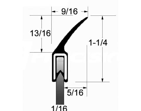 Precision Universal Bulb Seal with rubber covered wire core push-on u-channel UWS 163 R-250