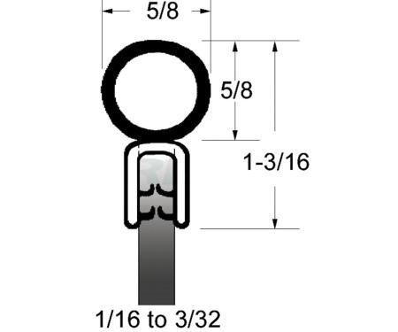 Precision Universal Bulb Seal with rubber covered wire core push-on u-channel UWS 139 R-250