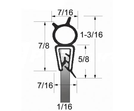 Precision Universal Bulb Seal with rubber covered wire core push-on u-channel UWS 160-25