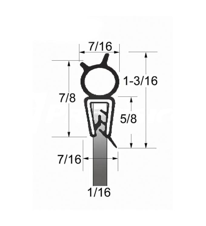 Precision Universal Bulb Seal with rubber covered wire core push-on u-channel UWS 160-25