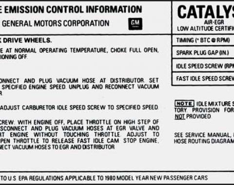 Camaro Z28 350CI with Manual Transmission and Federal Smog Emissions Decal, ZN, 1980