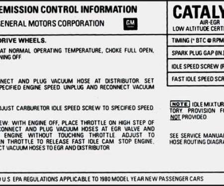 Camaro Z28 350CI with Manual Transmission and Federal Smog Emissions Decal, ZN, 1980