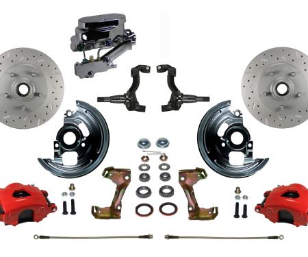 Leed Brakes 1962-1967 Chevrolet Chevy II Manual Front Kit with Drilled Rotors and Red Powder Coated Calipers RFC1006-FA3X