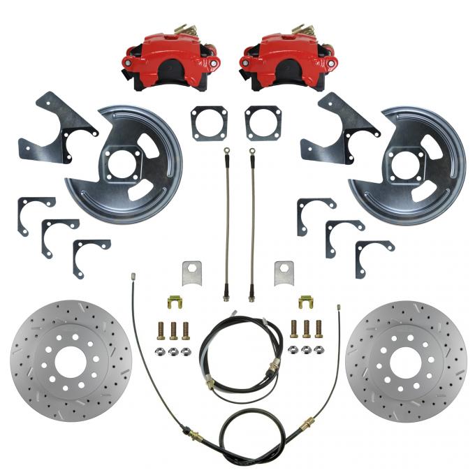 Leed Brakes Rear Disc Brake Kit with Drilled Rotors and Red Powder Coated Calipers RRC1003X