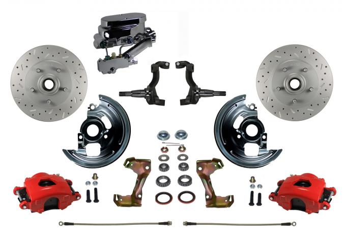Leed Brakes 1962-1967 Chevrolet Chevy II Manual Front Kit with Drilled Rotors and Red Powder Coated Calipers RFC1006-FA3X