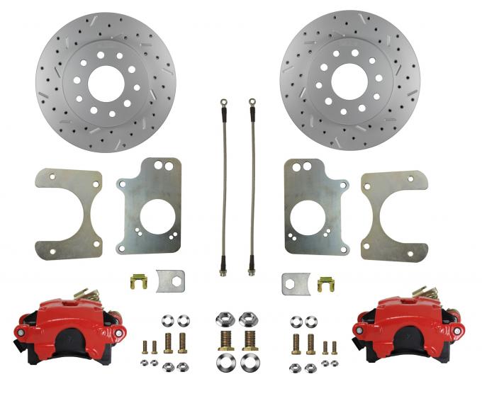 Leed Brakes Rear Disc Brake Kit with Drilled Rotors and Red Powder Coated Calipers RRC1009X