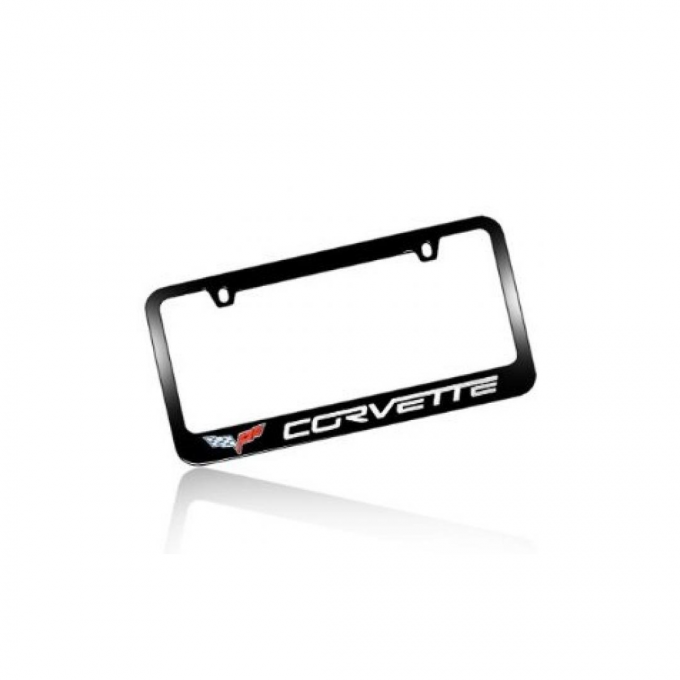Corvette Elite License Frame, 05-13 Corvette Word with Single Logo Black