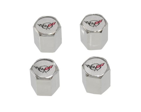 Corvette C5 Logo Valve Stem Caps, Chrome