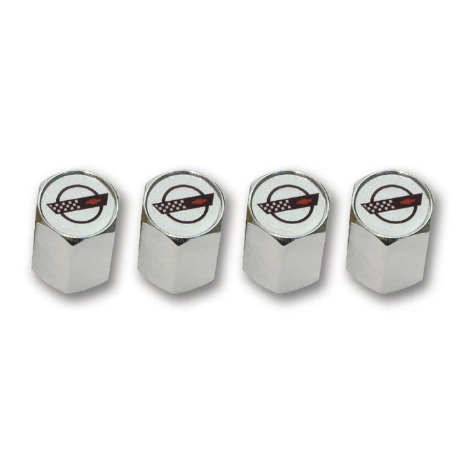 Corvette C4 Logo Valve Stem Caps, Chrome