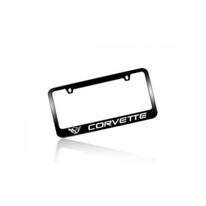 Corvette Elite License Frame, 97-04 Corvette Word with Single Logo Black