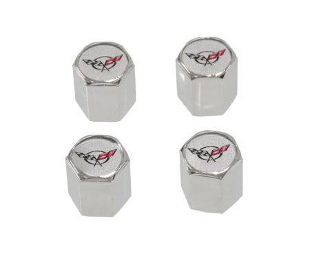 Corvette C5 Logo Valve Stem Caps, Chrome